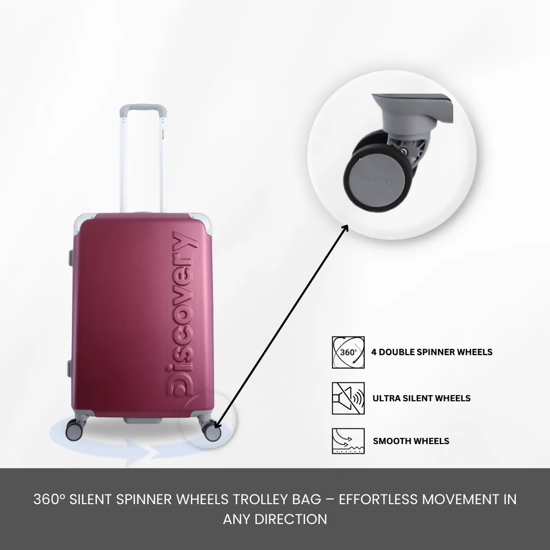 Discovery Focus ABS Hardside Carry-on Travel Buisness Luggage, Durable Lightweight 4 Double Wheel Trolley Bag, TSA Combination Lock, 20" Suitcase, Small Cabin Trolley - Purple.