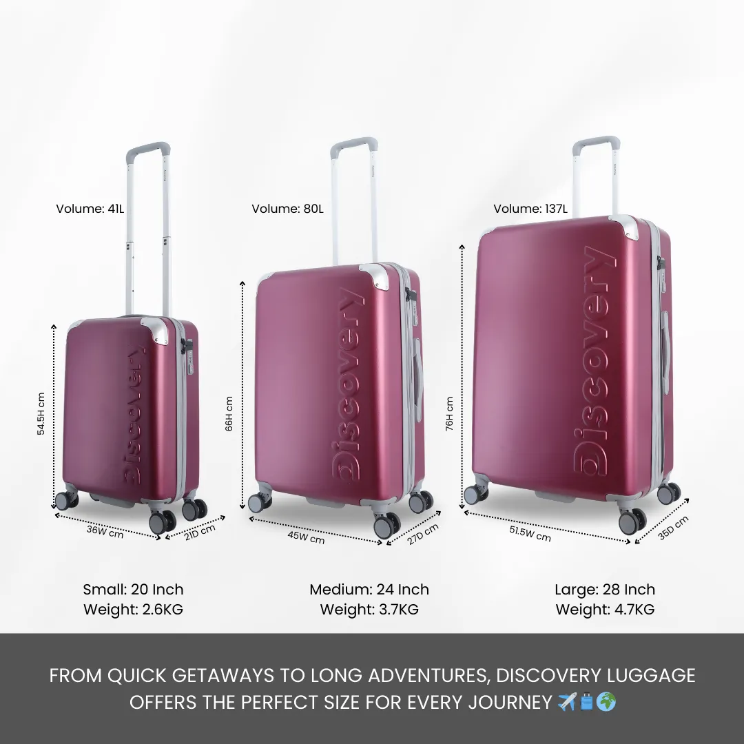 Discovery Focus ABS Hardside Carry-on Travel Buisness Luggage, Durable Lightweight 4 Double Wheel Trolley Bag, TSA Combination Lock, 20" Suitcase, Small Cabin Trolley - Purple.