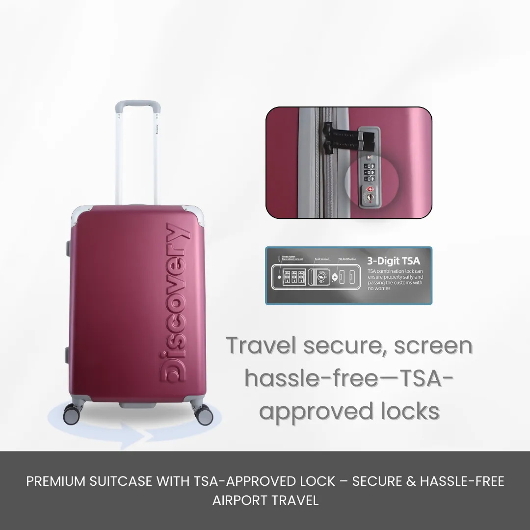 Discovery Focus ABS Hardside Carry-on Travel Buisness Luggage, Durable Lightweight 4 Double Wheel Trolley Bag, TSA Combination Lock, 20" Suitcase, Small Cabin Trolley - Purple.