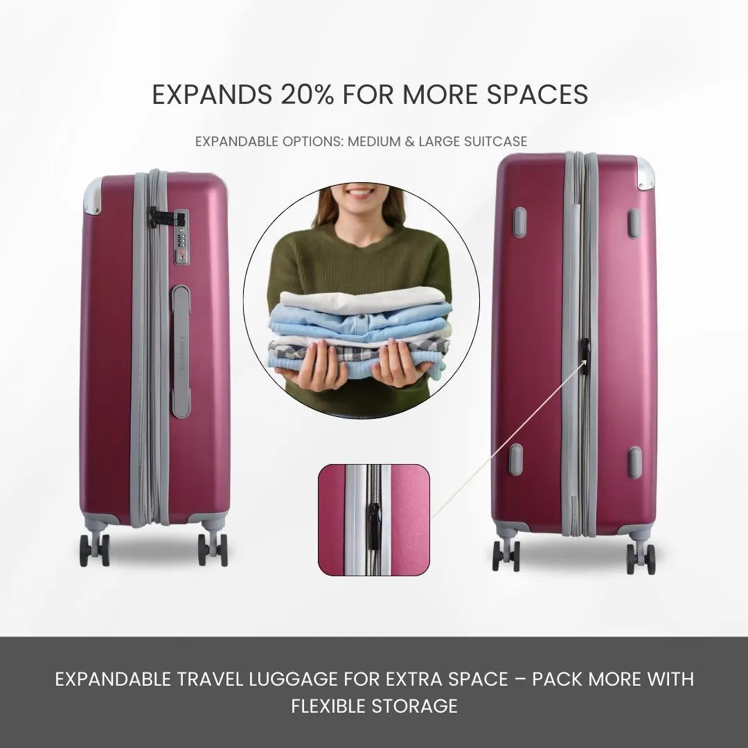 Discovery Focus ABS Hardside Carry-on Travel Buisness Luggage, Durable Lightweight 4 Double Wheel Trolley Bag, TSA Combination Lock, 20" Suitcase, Small Cabin Trolley - Purple.