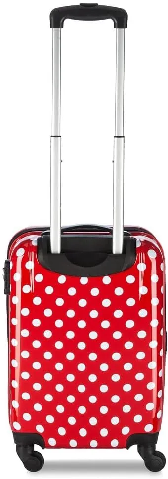 DISNEY STORE Official 21-Inch Hardside Carry On Luggage with Spinner Wheels and Retractable Handle, Carry On Suitcase for Travel - Minnie Mouse, Polka Dot Print, Embossed Bow