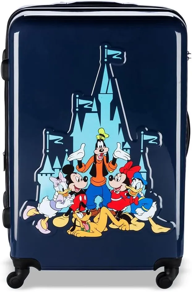 DISNEY STORE Official 28-Inch Hardside Large Luggage with Spinner Wheels and Retractable Handle, Rolling Suitcase for Travel - Mickey Mouse and Friends at Fantasyland Castle