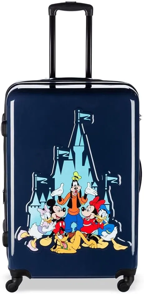 DISNEY STORE Official 28-Inch Hardside Large Luggage with Spinner Wheels and Retractable Handle, Rolling Suitcase for Travel - Mickey Mouse and Friends at Fantasyland Castle