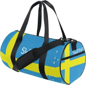 Distressed Sweden Flag Travel Duffel Shoulder Bag ，Sports Gym Fitness Bags