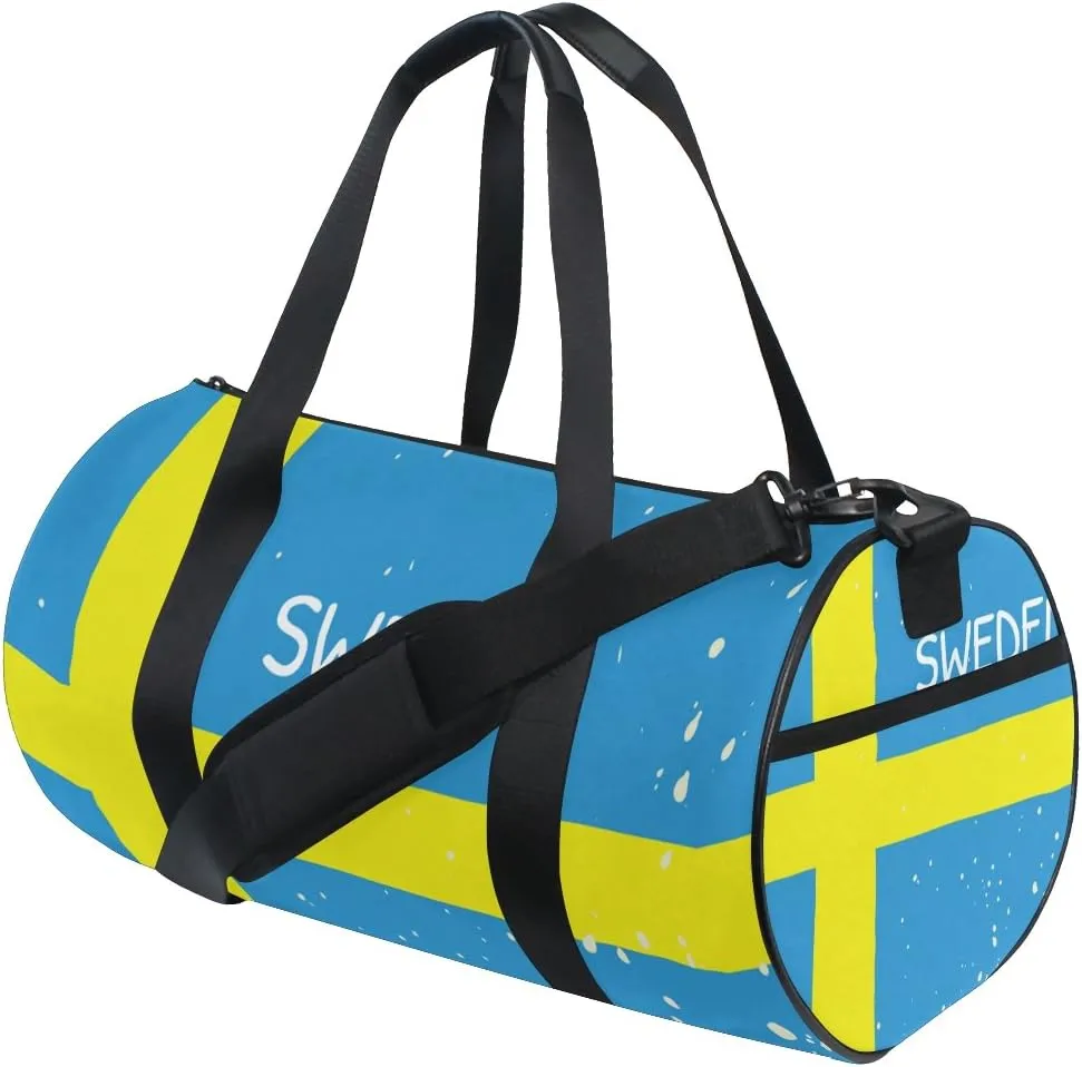 Distressed Sweden Flag Travel Duffel Shoulder Bag ，Sports Gym Fitness Bags