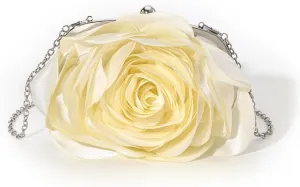 DJBM Women Cozy Satin Flower Clutch Evening Bag Unique Graceful Shouder Purse with Detachable Chain for Dinner Prom