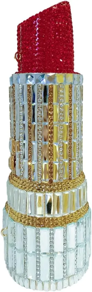 DJBM Women Lipstick Rhinestone Handbag Sparkling Deluxe Crystal Evening Clutch for Cocktail Prom