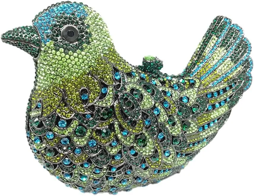 DJBM Women Lovely Bird Clutch Bag Sparkling Luxury Crystal Purse with Chian for Nightclub Celebration