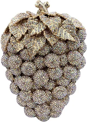 DJBM Women Unique Grape Luxury Handbag Hollow Sparkly Diamond Chain Purse for Evening Party