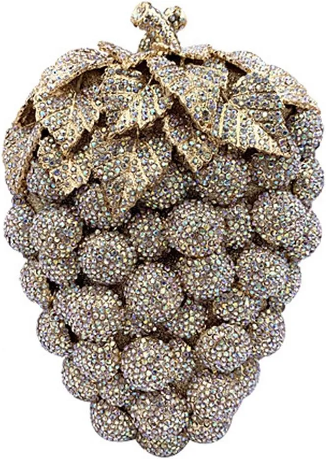 DJBM Women Unique Grape Luxury Handbag Hollow Sparkly Diamond Chain Purse for Evening Party