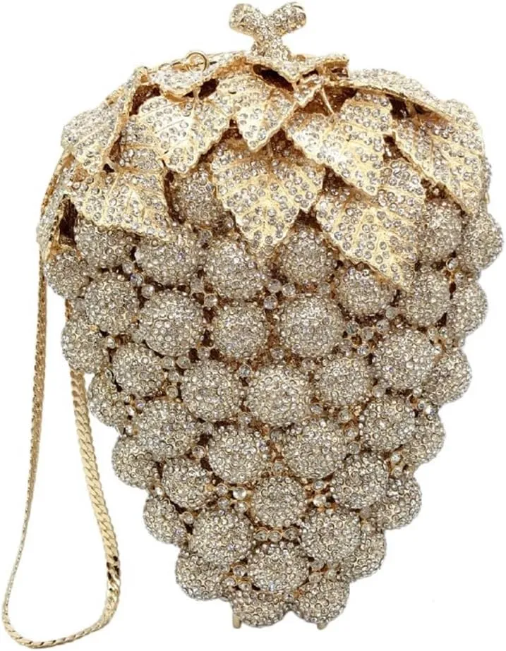 DJBM Women Unique Grape Luxury Handbag Hollow Sparkly Diamond Chain Purse for Evening Party