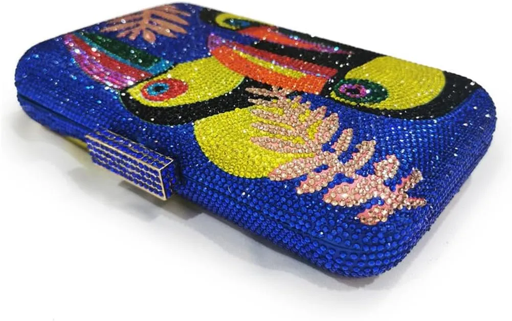 DJBM Women's Colorful Bird Crystal Bag Shiny Luxury Diamond Chain Purse for Night Dates Party