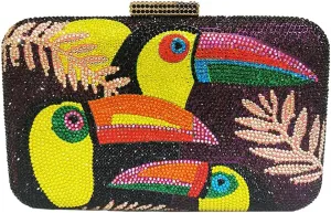 DJBM Women's Colorful Bird Crystal Bag Shiny Luxury Diamond Chain Purse for Night Dates Party