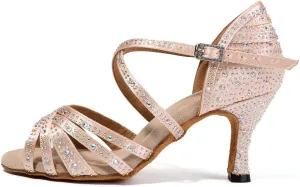 DKZSYIM Women's Satin Latin Dance Shoes Ballroom Performance Shoes,Model AFCT404
