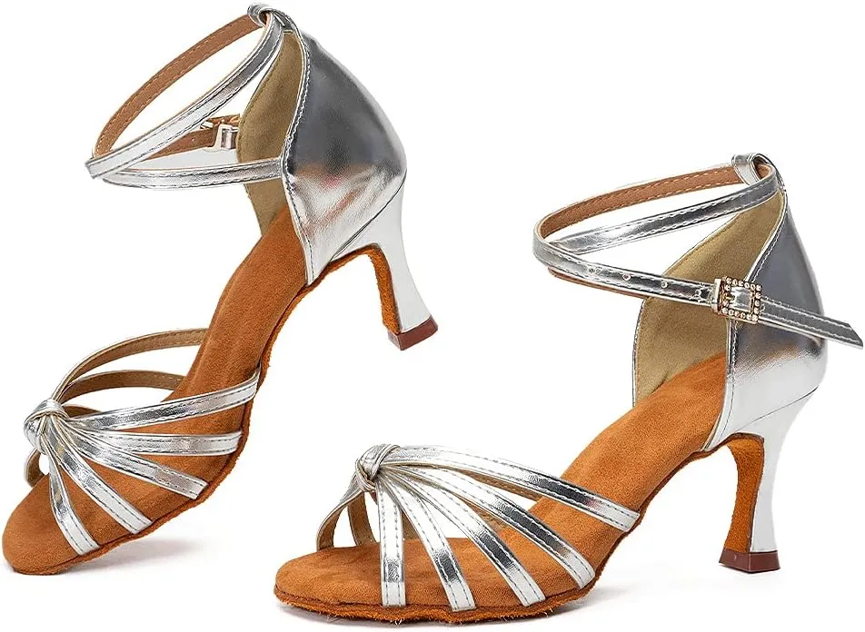 DKZSYIM Women's Satin Latin Dance Shoes Professional Ballroom Salsa Practice Performance Dancing Shoes,Model 217