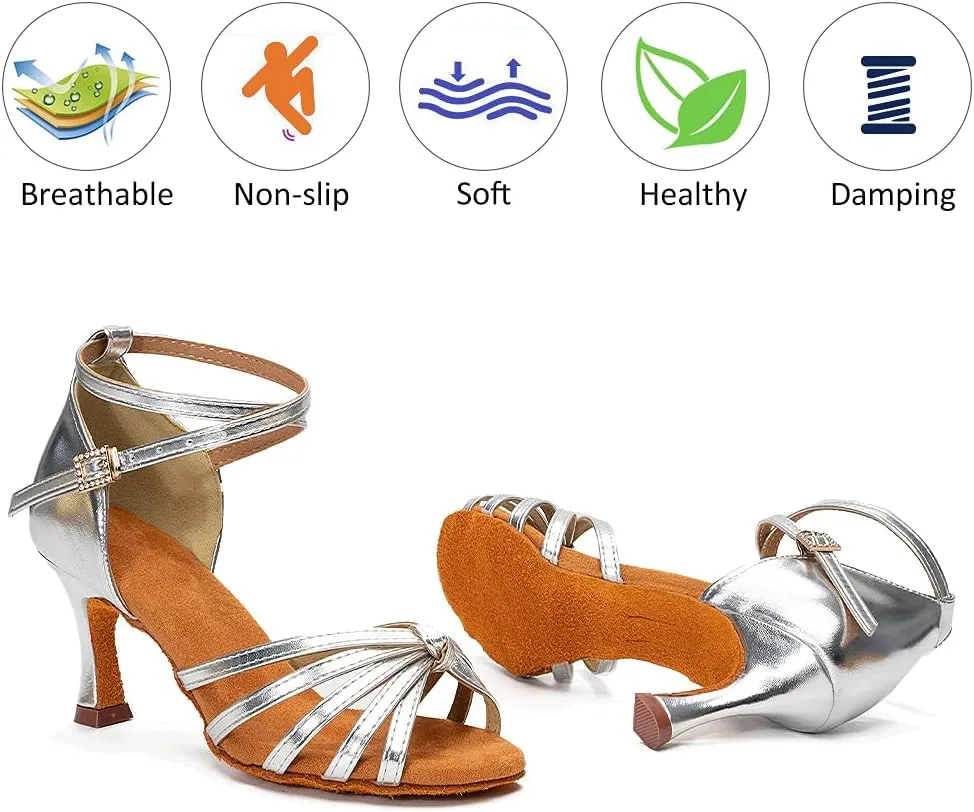 DKZSYIM Women's Satin Latin Dance Shoes Professional Ballroom Salsa Practice Performance Dancing Shoes,Model 217