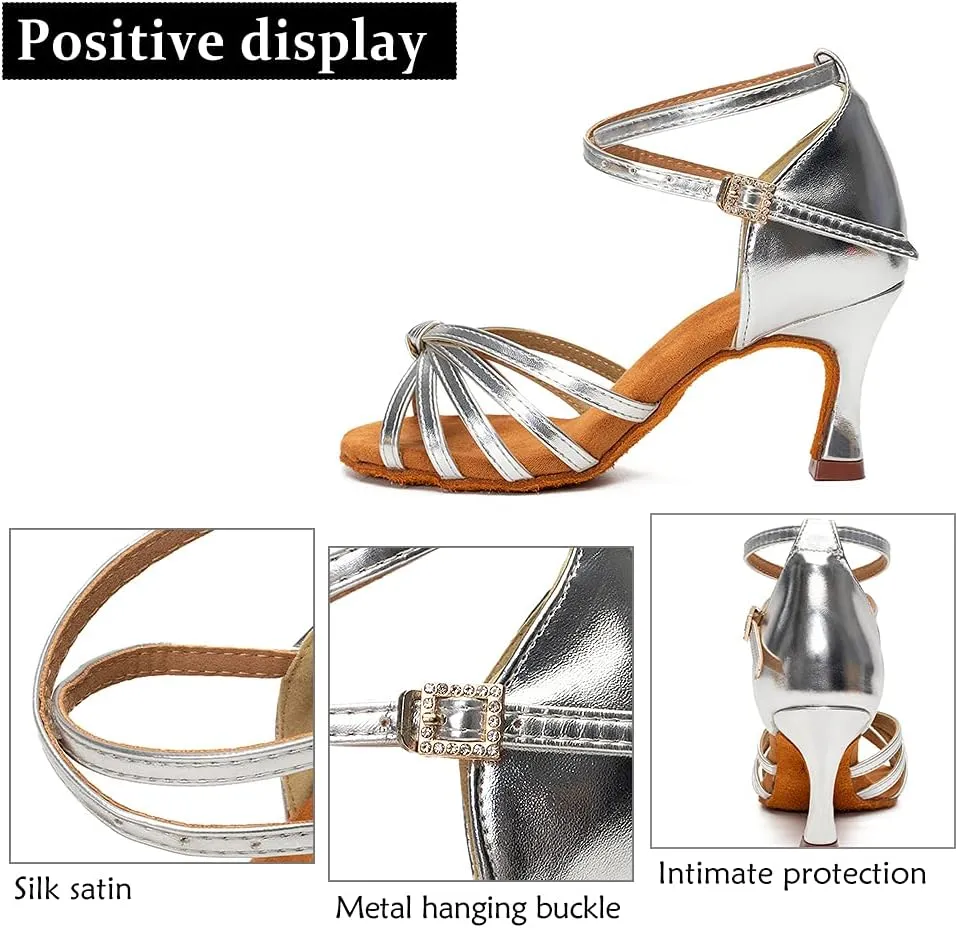 DKZSYIM Women's Satin Latin Dance Shoes Professional Ballroom Salsa Practice Performance Dancing Shoes,Model 217