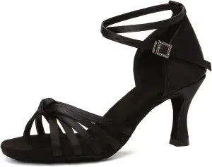 DKZSYIM Women's Satin Latin Dance Shoes Professional Ballroom Salsa Practice Performance Dancing Shoes,Model 217
