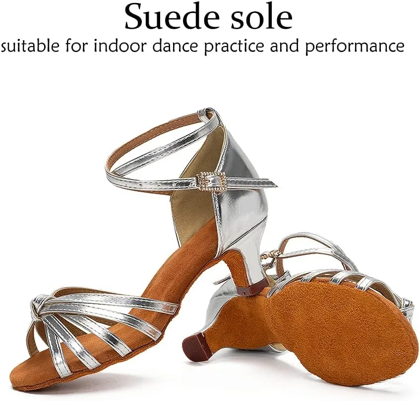 DKZSYIM Women's Satin Latin Dance Shoes Professional Ballroom Salsa Practice Performance Dancing Shoes,Model 217
