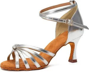 DKZSYIM Women's Satin Latin Dance Shoes Professional Ballroom Salsa Practice Performance Dancing Shoes,Model 217
