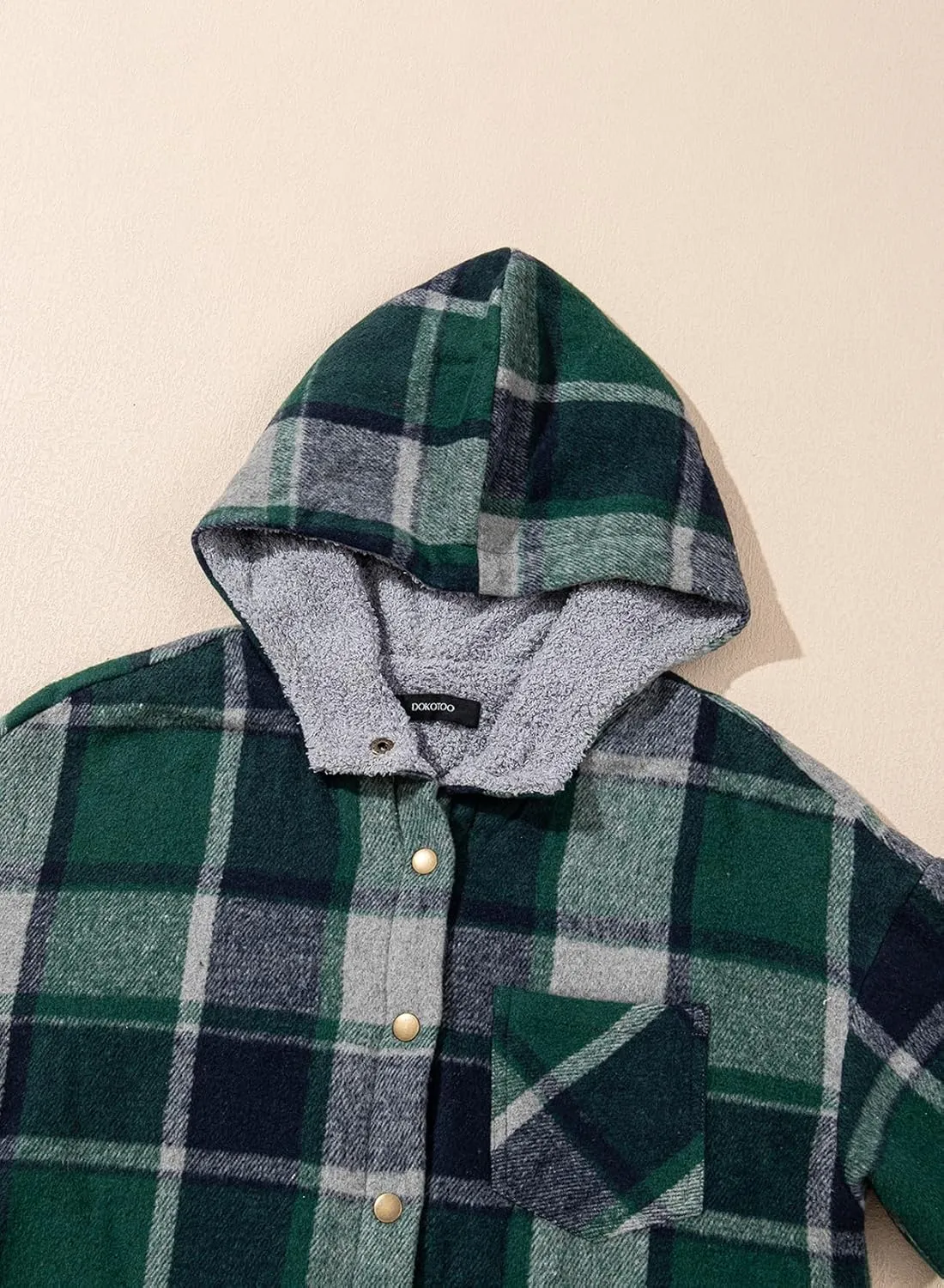 Dokotoo Women's Flannel Hooded Plaid 2024 Shacket Thick Coat Winter Coat for Warmth Button down Warm and Fuzzy Fleece Jacket