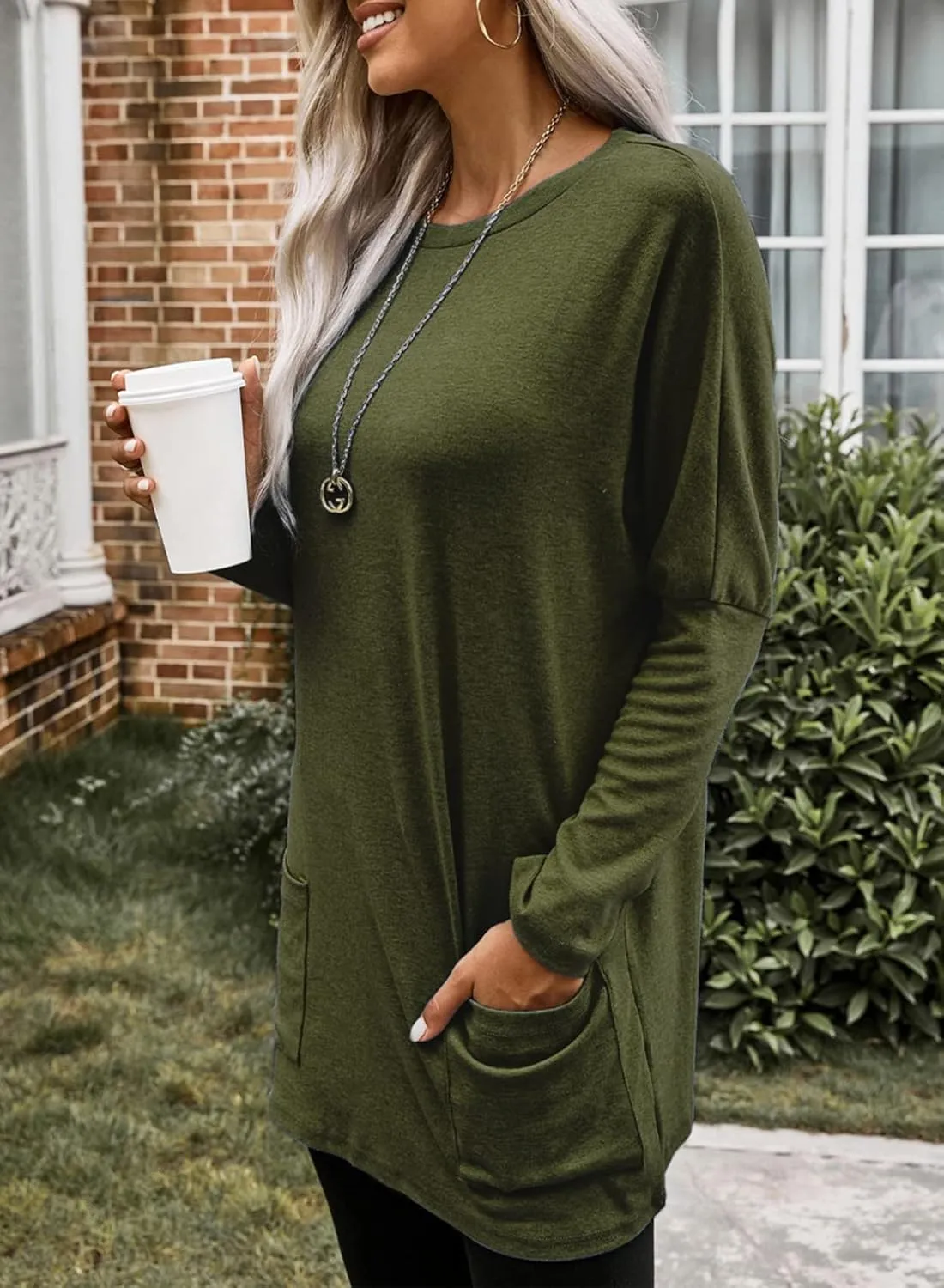 Dokotoo Womens Spring Fall Outfits Casual Long Sleeve Shirts Fashion Tunic Tops for Women Loose Fit Dressy