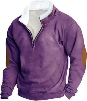 DOLKFU Hoodie for Men Stand Collar Sherpa Fleece Lined Pullover Sweatshirts Lightweight 1/2 Zipper Casual Sweatshirt