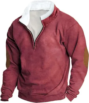 DOLKFU Hoodie for Men Stand Collar Sherpa Fleece Lined Pullover Sweatshirts Lightweight 1/2 Zipper Casual Sweatshirt