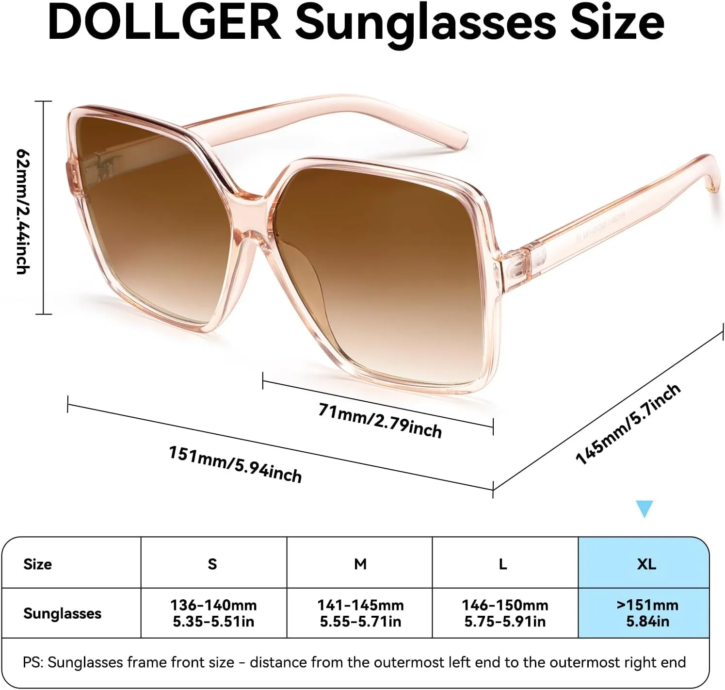 Dollger Oversized Square Sunglasses for Women Big Large Wide Fashion Shades for Men UV Protection Unisex