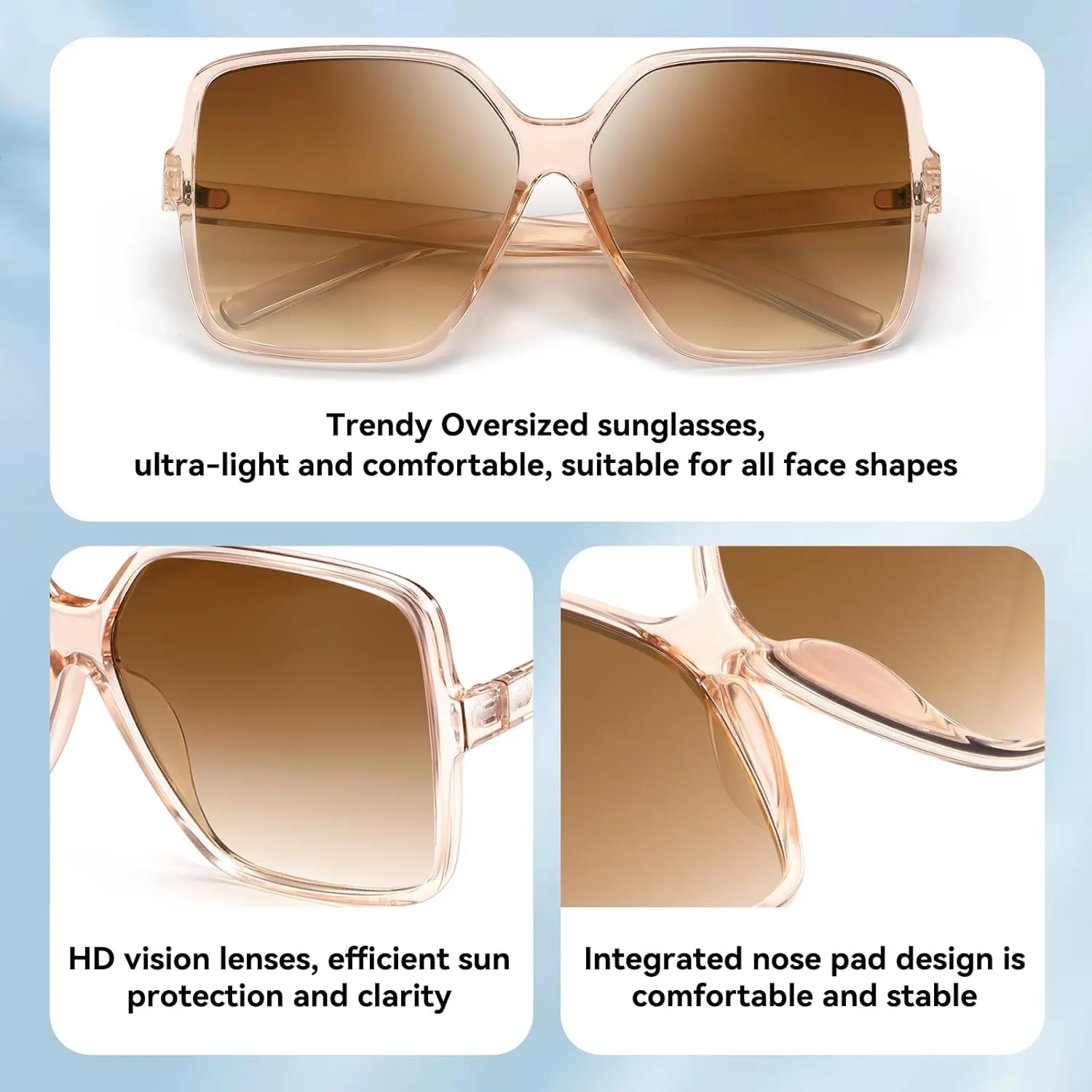Dollger Oversized Square Sunglasses for Women Big Large Wide Fashion Shades for Men UV Protection Unisex