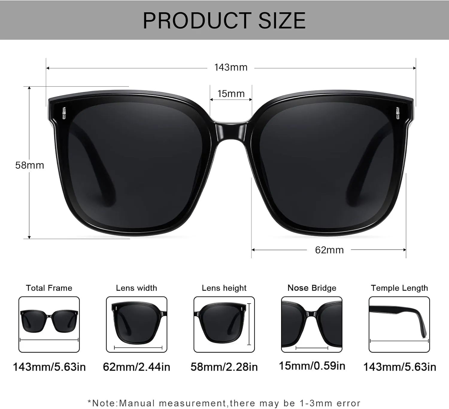 Dollger Retro Oversized Square Sunglasses for Women Trendy Classic Style Sun Glasses UV400 Protection
