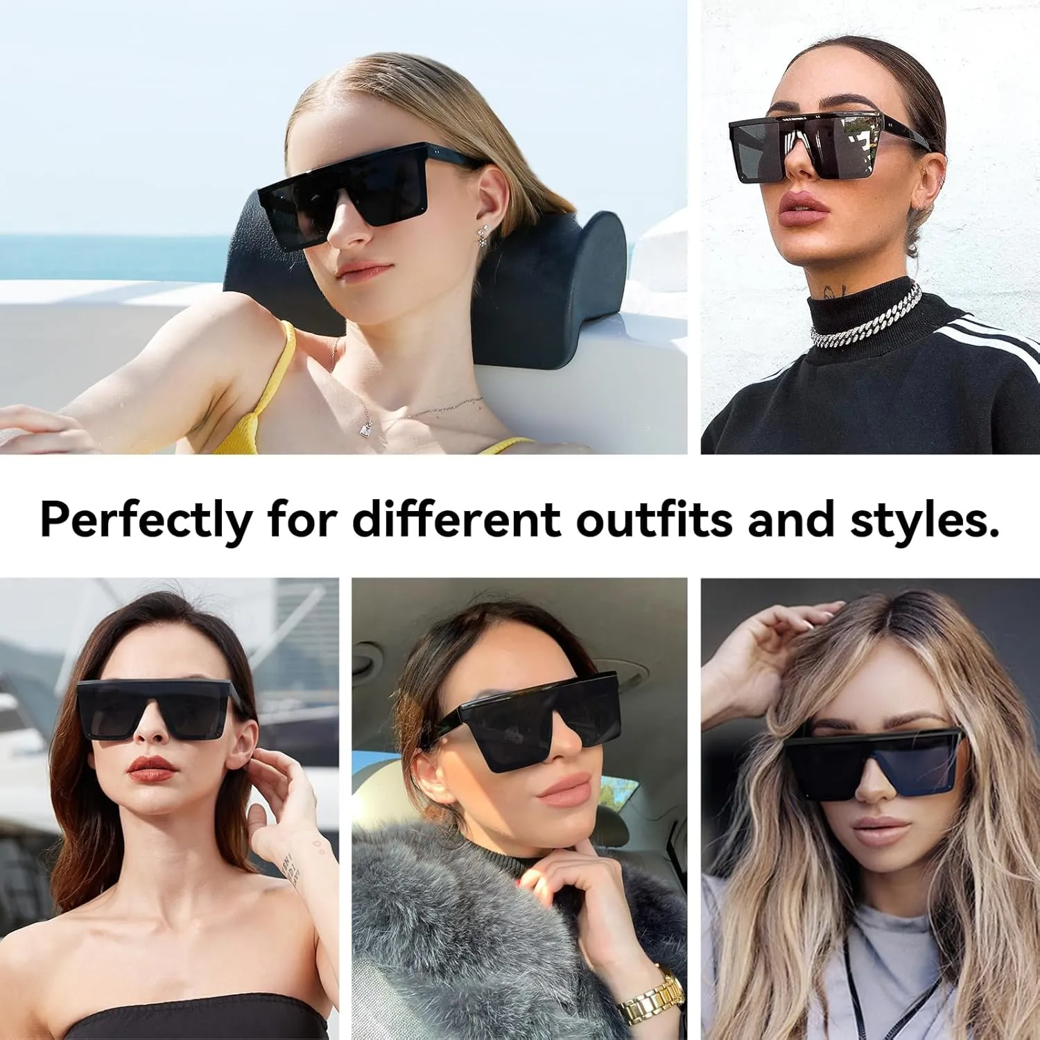 Dollger Square Oversized Sunglasses for Women Men Fashion Flat Top Big Black Frame Shades
