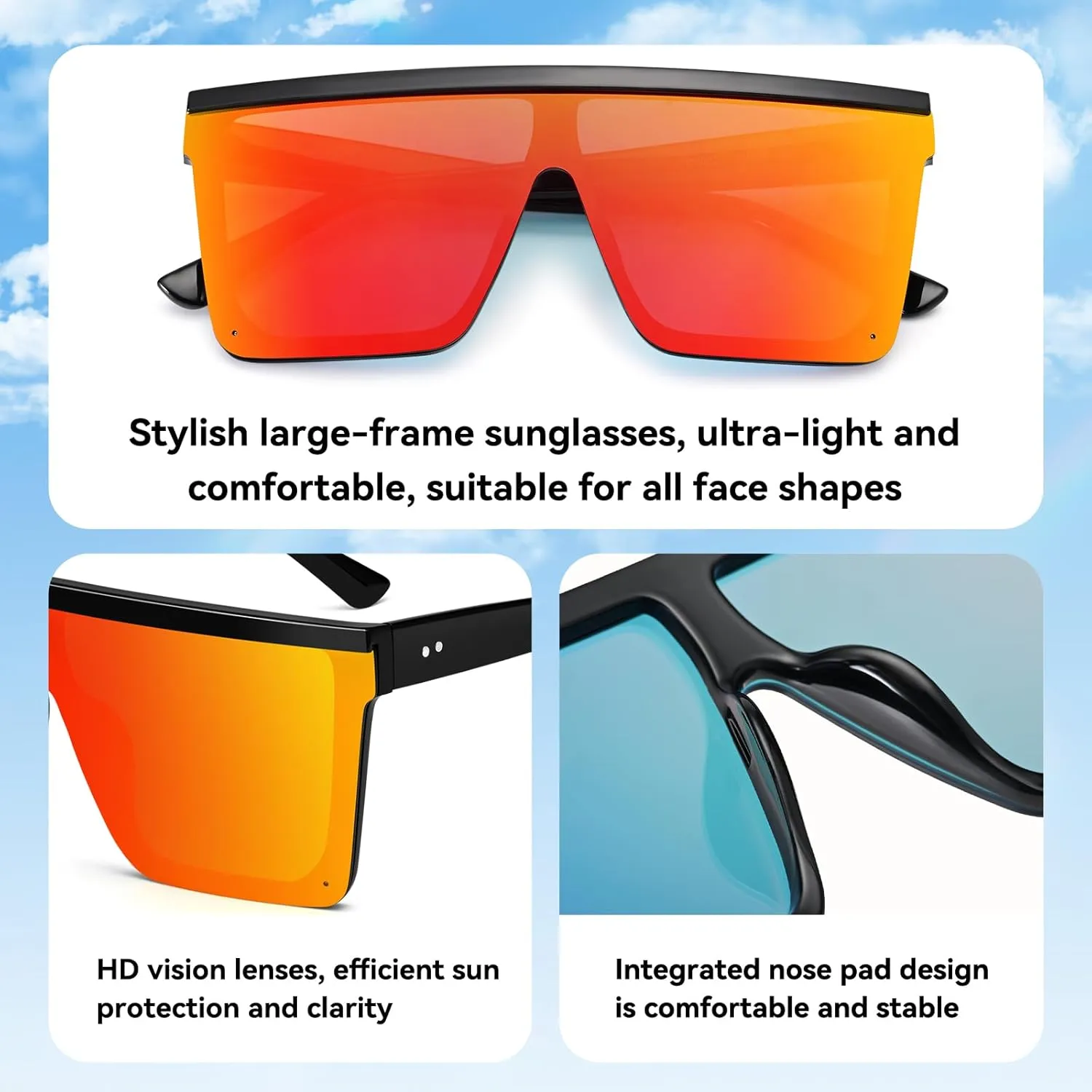 Dollger Square Oversized Sunglasses for Women Men Fashion Flat Top Big Black Frame Shades