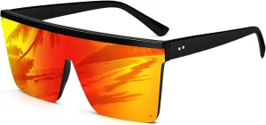 Dollger Square Oversized Sunglasses for Women Men Fashion Flat Top Big Black Frame Shades