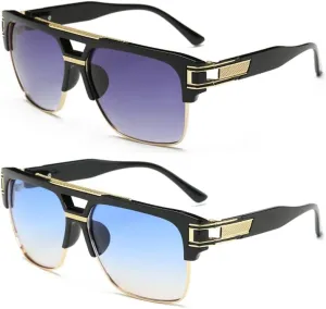 Dollger Square Sunglasses for Men Classic Oversized Sun Glasses Retro Semi Rimless Gold Alloy Frame UV400