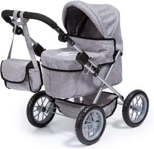 Dolls Pram Trendy with Shoulder Bag, Underneath Shopping Basket, Foldable