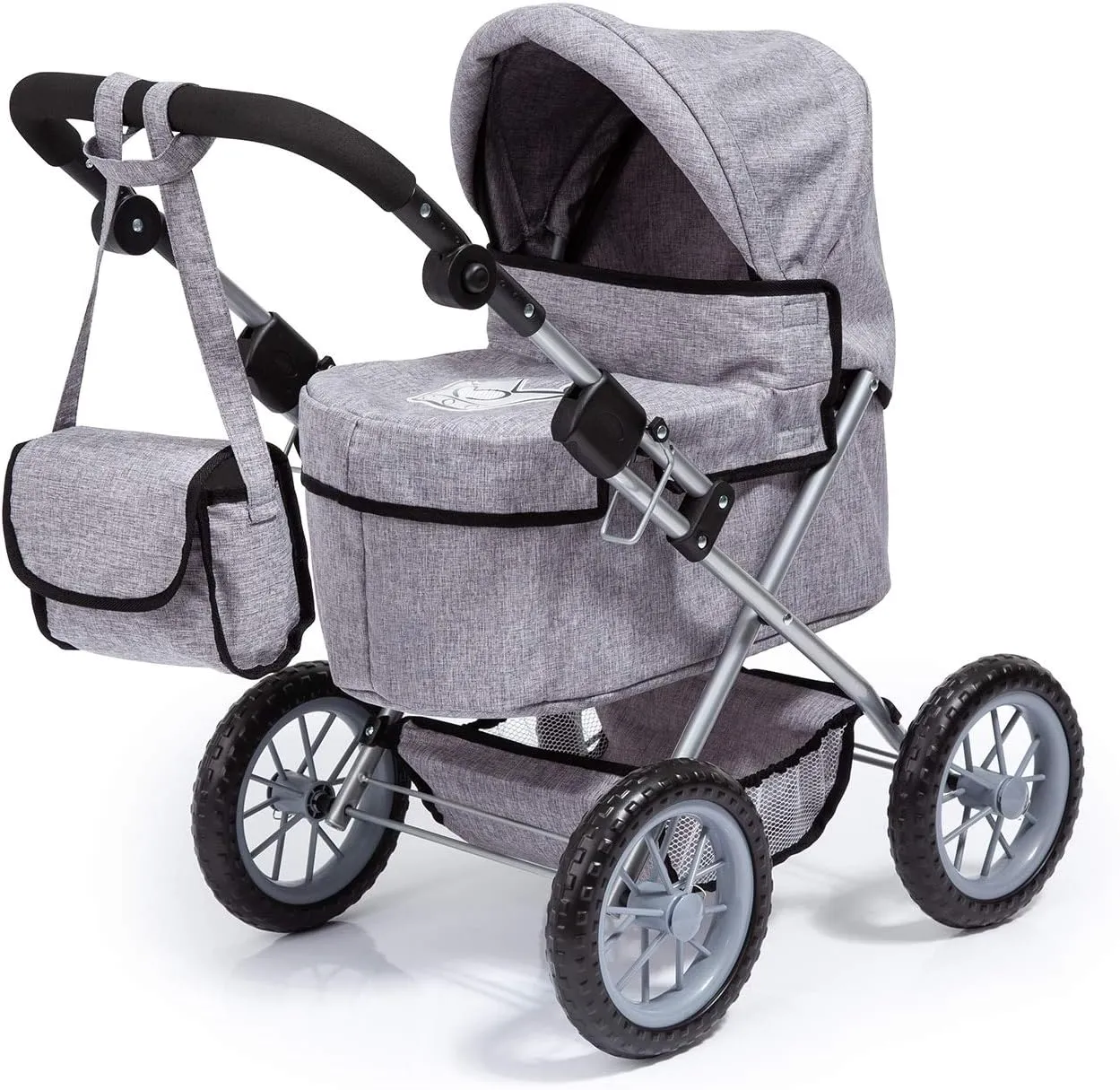 Dolls Pram Trendy with Shoulder Bag, Underneath Shopping Basket, Foldable