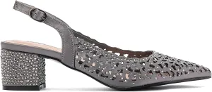 DONNA Rhinestone Satin Block Heel Slingback