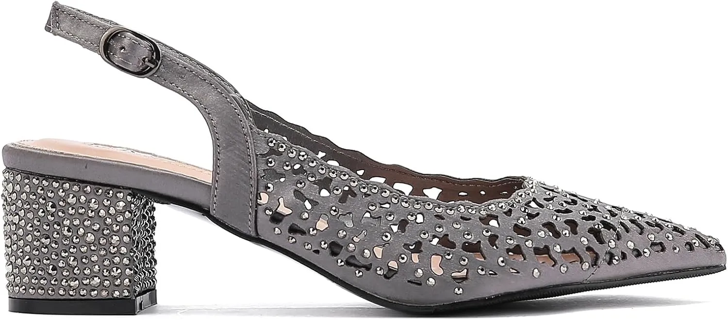 DONNA Rhinestone Satin Block Heel Slingback
