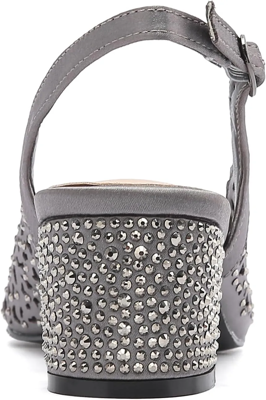 DONNA Rhinestone Satin Block Heel Slingback