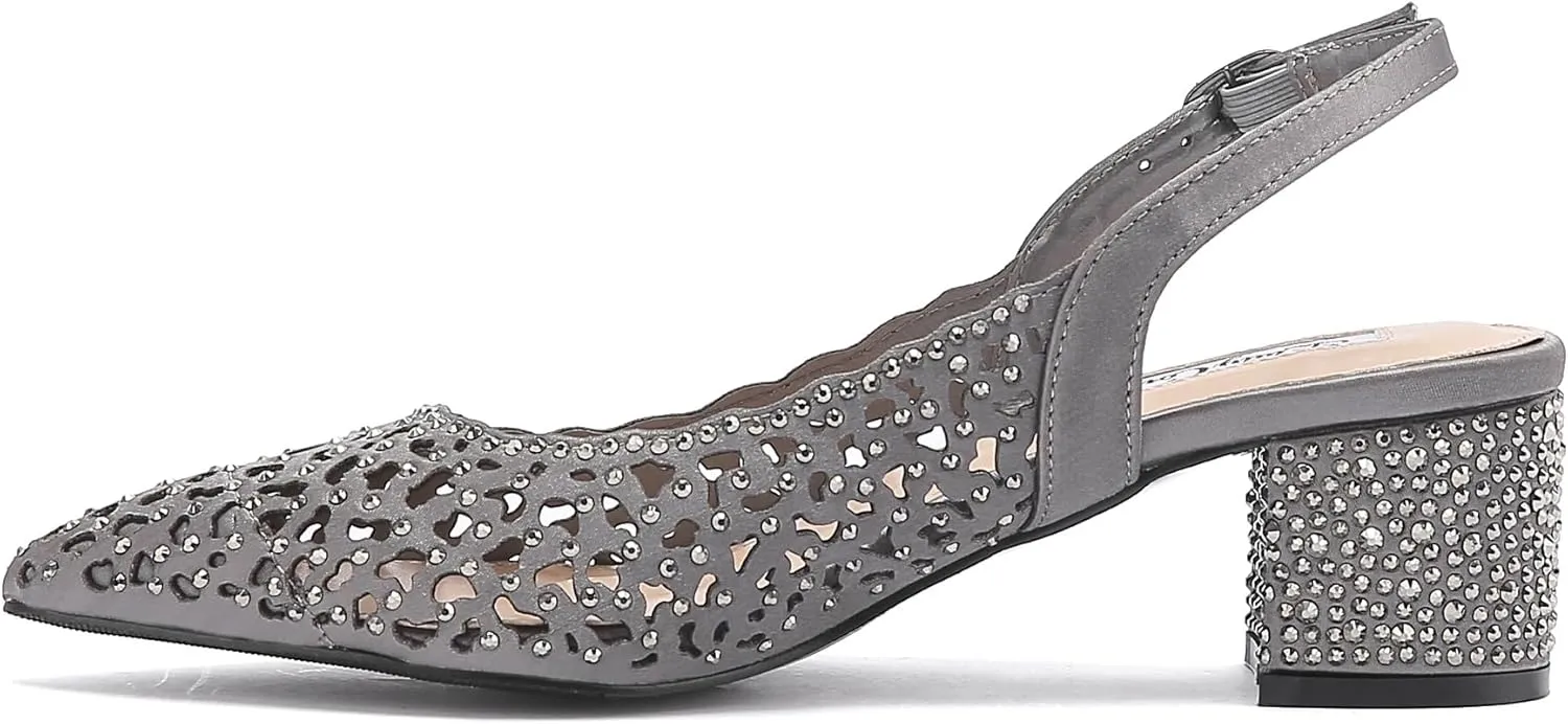 DONNA Rhinestone Satin Block Heel Slingback