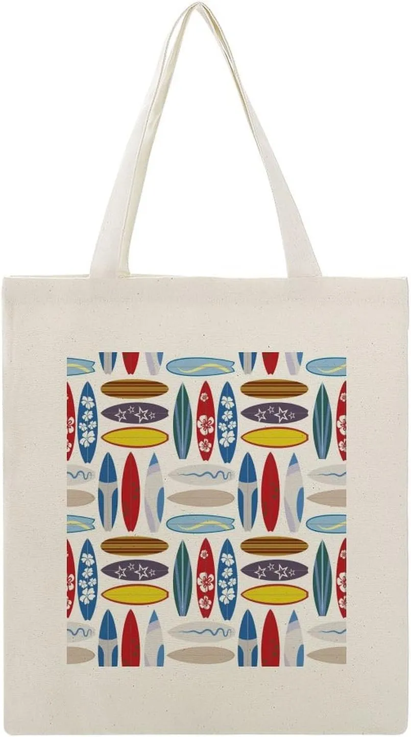 Donnapink Shopping Tote Bag, Insulated Cooler Reusable Bag USA Made Lunch Box Thermal Portable Handbag Print Surfing Floral Surfing Boards Seamless On White