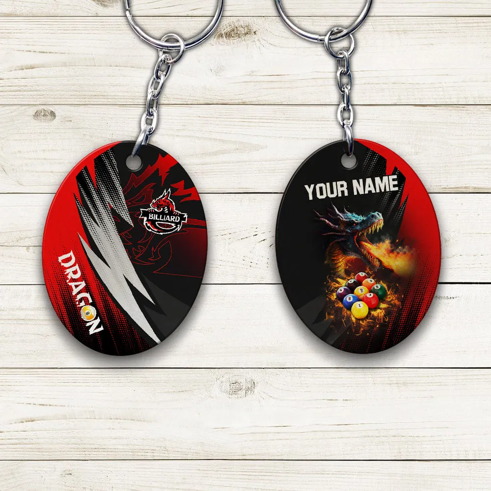 Dragon Team Billiard Pool 9 Ball On Fire Personalized Name 3D Keychain Gift For Billiard Players