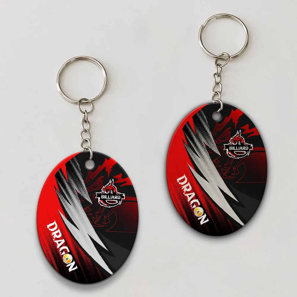 Dragon Team Billiard Pool 9 Ball On Fire Personalized Name 3D Keychain Gift For Billiard Players