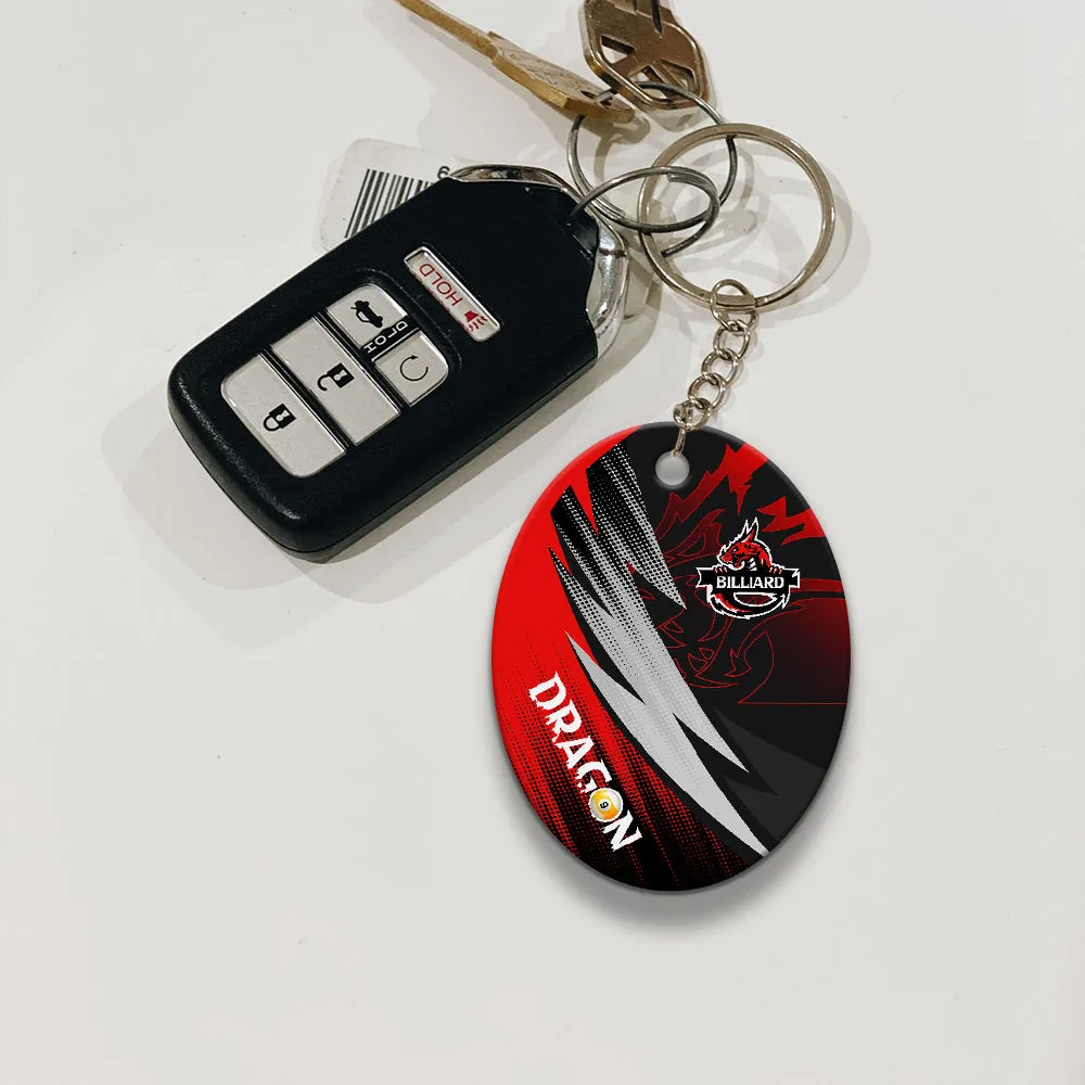 Dragon Team Billiard Pool 9 Ball On Fire Personalized Name 3D Keychain Gift For Billiard Players