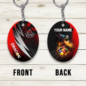 Dragon Team Billiard Pool 9 Ball On Fire Personalized Name 3D Keychain Gift For Billiard Players