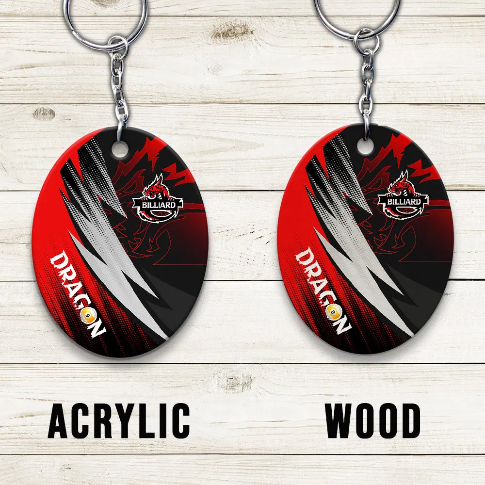 Dragon Team Billiard Pool 9 Ball On Fire Personalized Name 3D Keychain Gift For Billiard Players