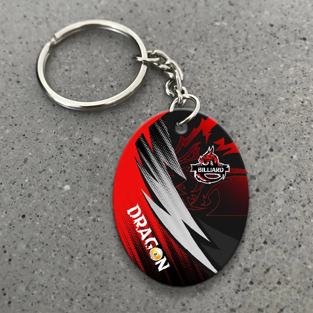 Dragon Team Billiard Pool 9 Ball On Fire Personalized Name 3D Keychain Gift For Billiard Players