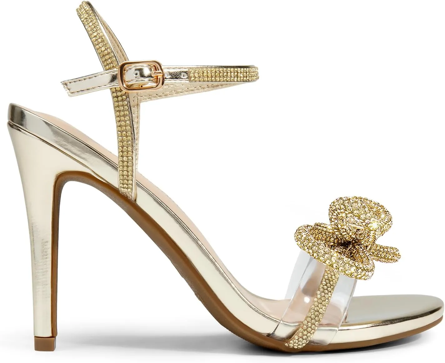 DREAM PAIRS Women's Heels Round Toe Rhinestone Double Bowknots Sparkly Stilettos Heeled Sandals Shoes for Party Evening