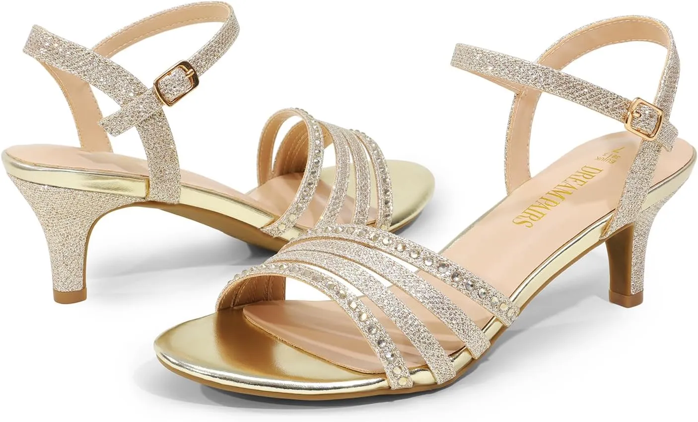 DREAM PAIRS Women's Low Kitten Heels Open Round Toe Comfortable Strappy Heels for Daily Casual Dressy Wedding Party Evening Sandals